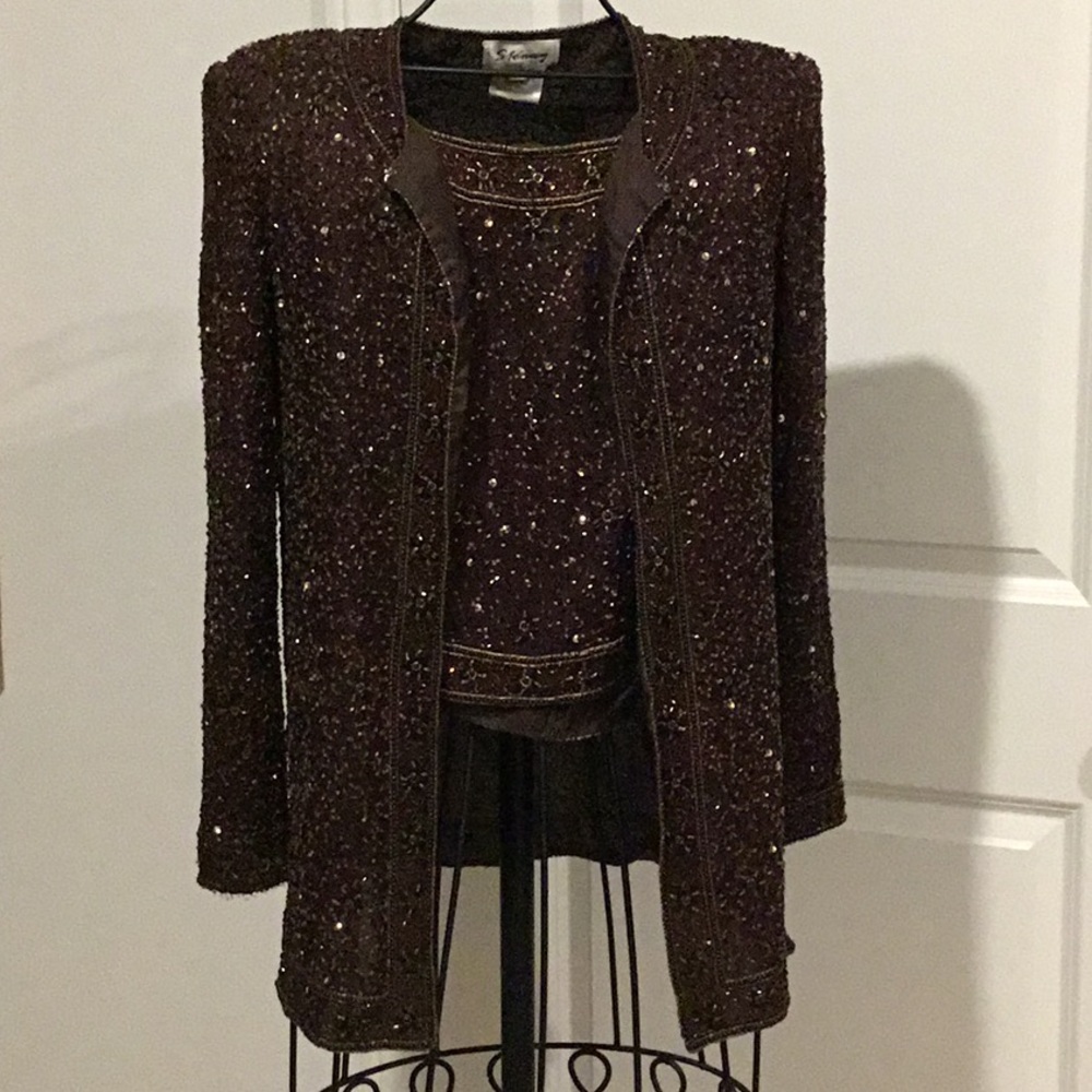 Brown beaded jacket and top